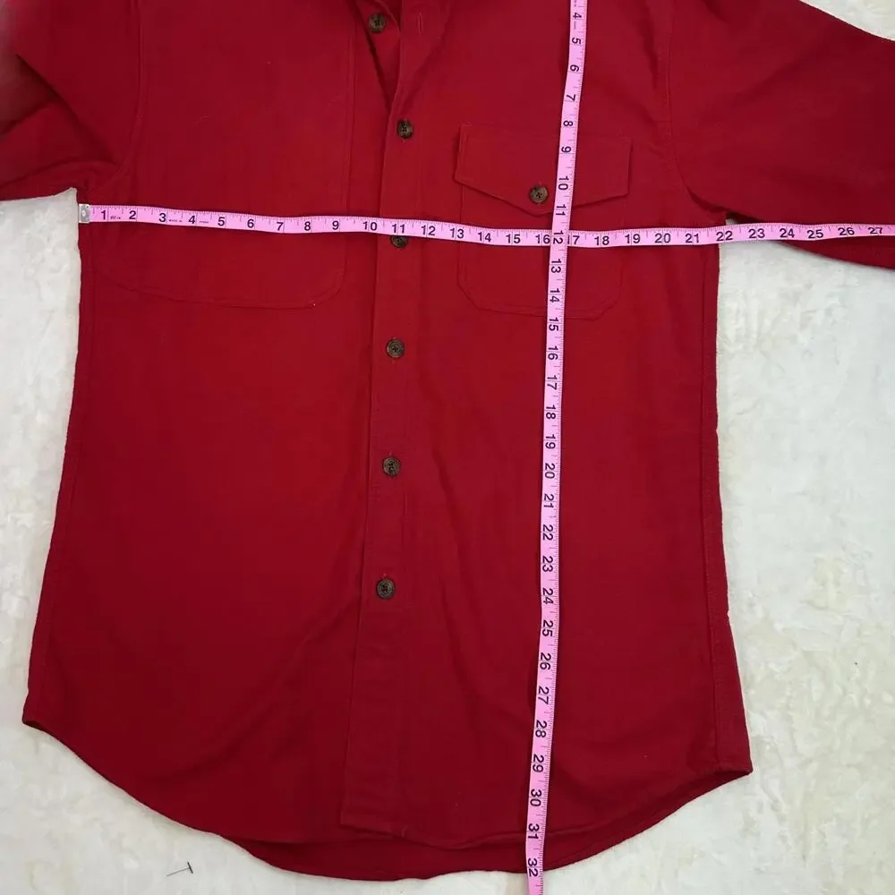 Vtg Men’s Medium Woolrich Red Cotton Flannel Shirt Padded Elbows Long Sleeve - Picture 5 of 5